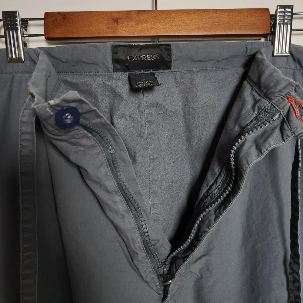 Express Y2K Paratrooper‎ Cargo Pants Men XL Grey Baggy Military Cotton Loose VTG